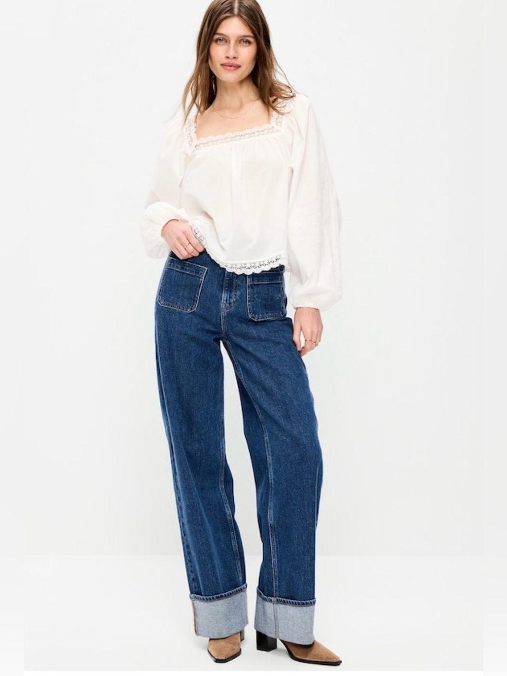 Old Navy Extra High Rise Cuffed Wide Leg Jeans size 12 nearly brand new!
